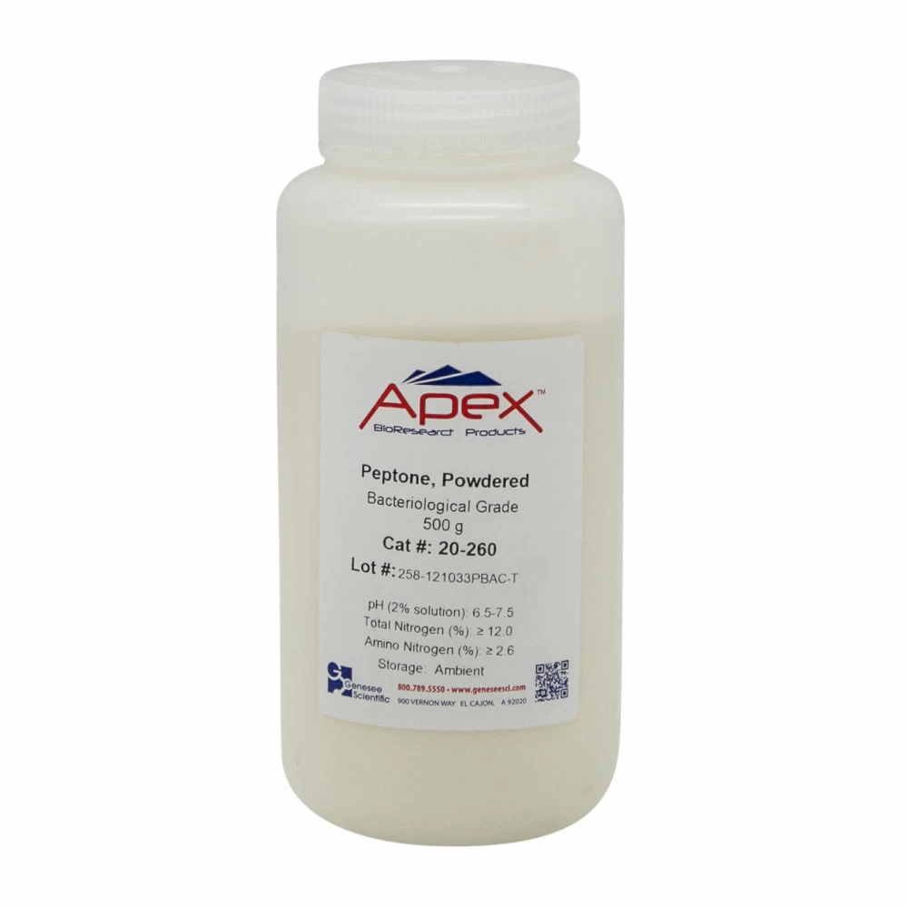 Apex Bioresearch Products 20-260 Apex Peptone, 500g, Bacteriological Grade, 500g/Unit primary image