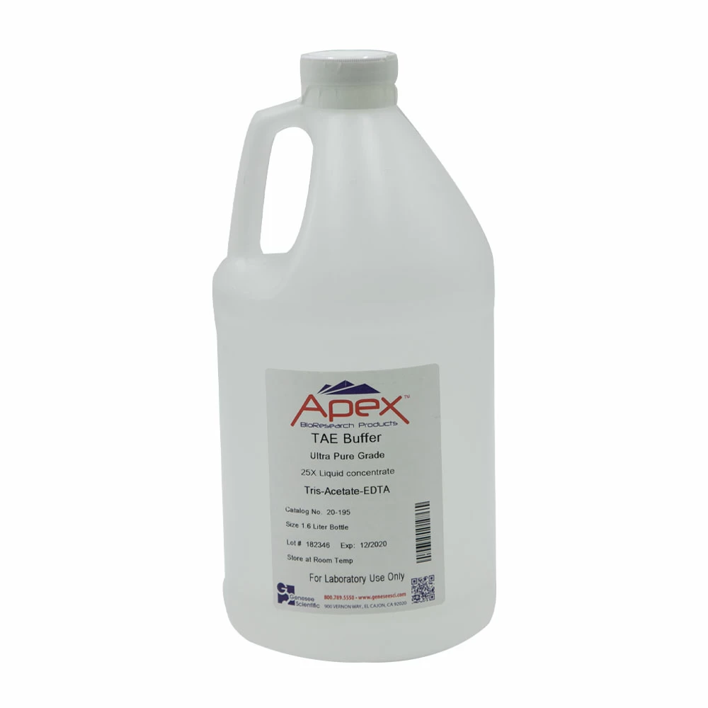 Apex Bioresearch Products 20-195 TAE 25X Liquid Concentrate, Ultra Pure Grade Solution, 1.6 Liters/Unit primary image