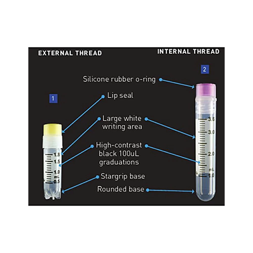 Olympus Plastics 24-201, 1.0ml Self-Standing Cryovial External Thread w/ Lip Seal, 10 Bags of 100 Tubes/Unit secondary image