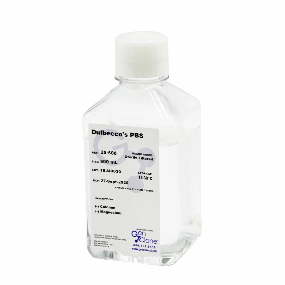 GenClone 25-508 DPBS, 1X, without Ca, Mg, Phenol Red, 0.1um Sterile Filtered, 6 x 500 mL/Unit primary image