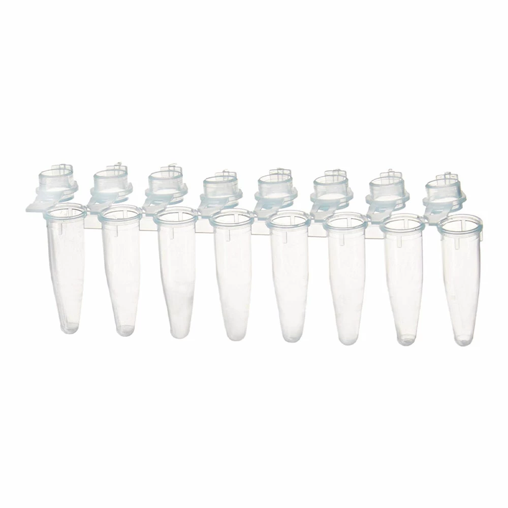 Simport T320-2N, 0.2ml 8-Strip Amplitube PCR Tubes Hinged Flat Caps, Natural, 125 Strips/Unit primary image