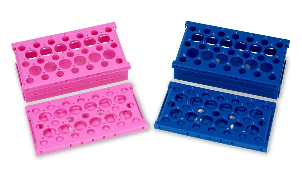 Genesee Scientific 93-231 Pop-Up Tube Rack 15/50 mL Combo, Pink, 2 Racks/Unit Primary Image