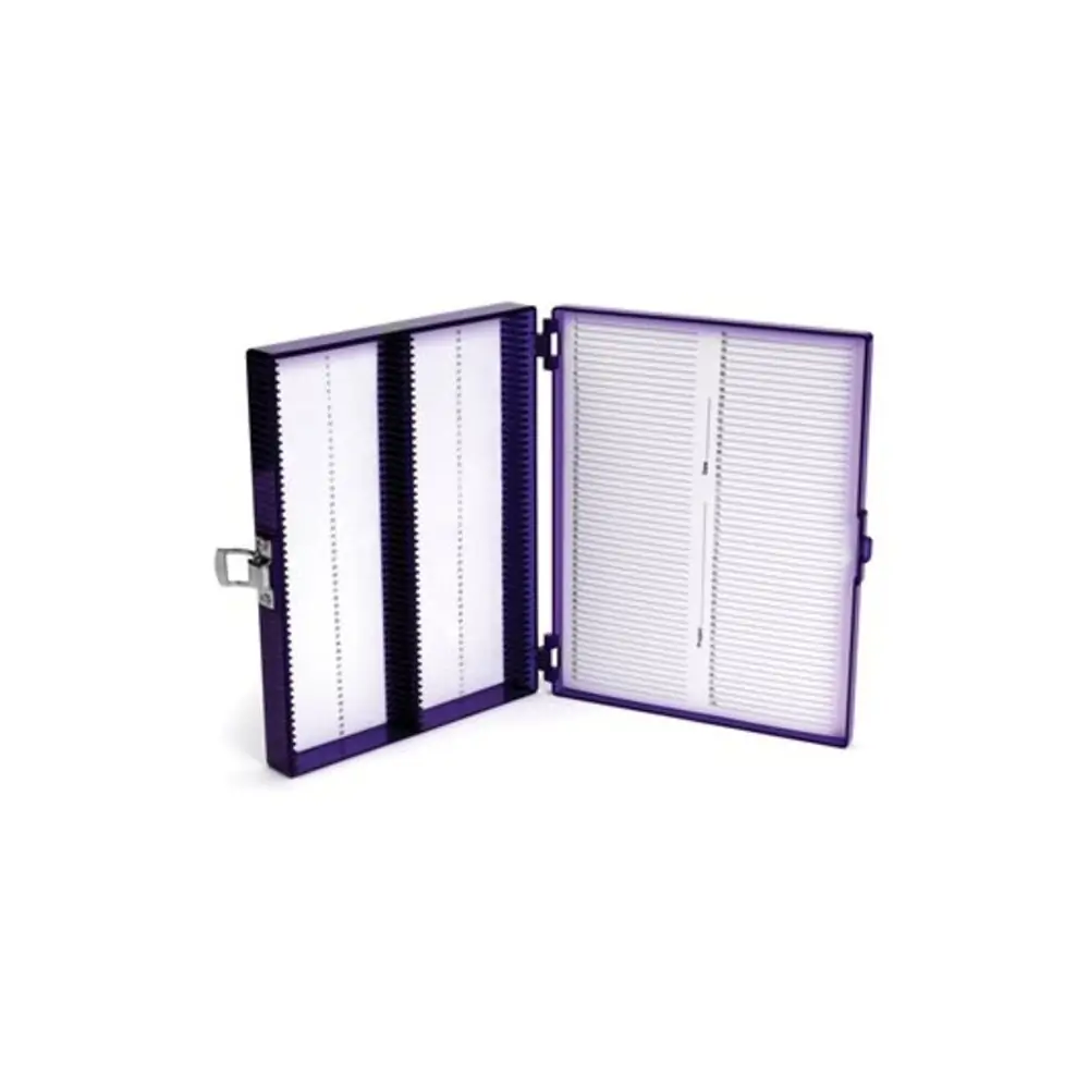 Heathrow Scientific 120316 25-Place Slide Box, Blue , Low Temp, Polycarbonate, 1 Sliding Box/Unit Tertiary Image