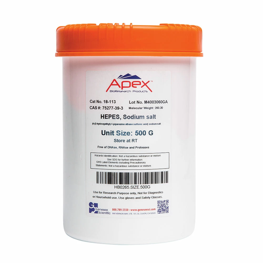 Apex Bioresearch Products 18-113 HEPES, Molecular/Proteomic Grade, 500g/Unit primary image